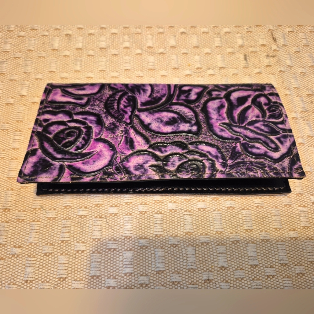 Leather Floral Purple Check Book Cover